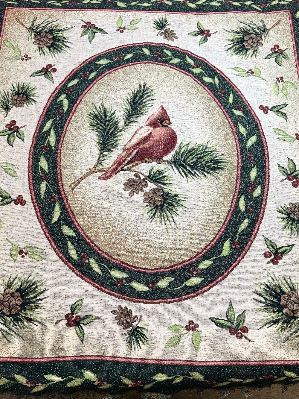 Vintage Cardinal Bird Woven Throw Blanket Rustic Christmas Decor